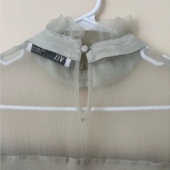 Zara Organza Sheer Ruffle Knit Top in Sea Foam Green Blogger Favorite Size Small - Picture 12 of 16